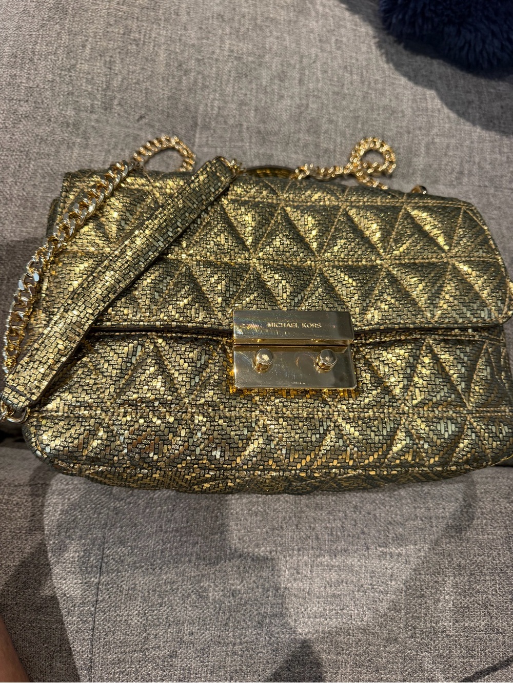 MICHAEL KORS Sloan Gold Quilted Pyramid Large Chain Shoulder Bag